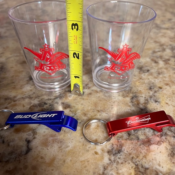 Anheuser-Busch: Budweiser Bud Light Lot: cups & keychain bottle openers NEW - Picture 3 of 10